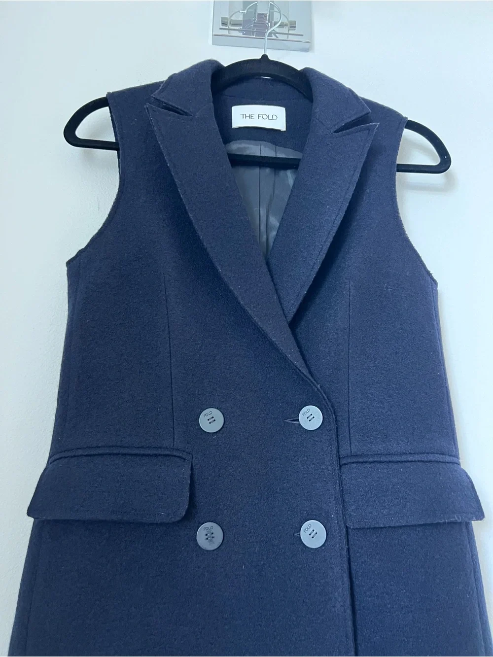 The Fold navy blue Sleeveless Double-Breasted Vest Coat